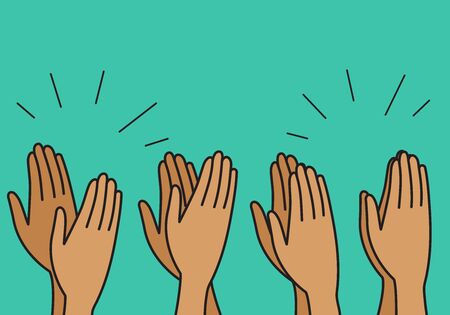 Crowd cheering, people clap their hands, applause for winner, delight. Vector flat illustrationのイラスト素材