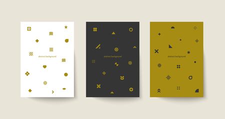 Set of posters in Memphis style. Template for flyer, cover of brochure or booklets. Trendy banners, abstract prints with geometric shapesのイラスト素材