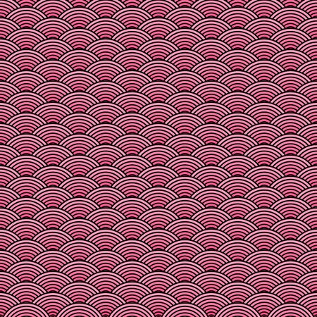 Wave sping pattern. Seamless sea pattern, abstract asian background. Fish print with circleのイラスト素材