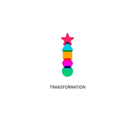 Transformation icon, coach, evolution, development, transform sign, teacher symbol, abstract geometric growthのイラスト素材
