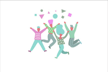 Friends jumping, doodles cartoon charactersのイラスト素材