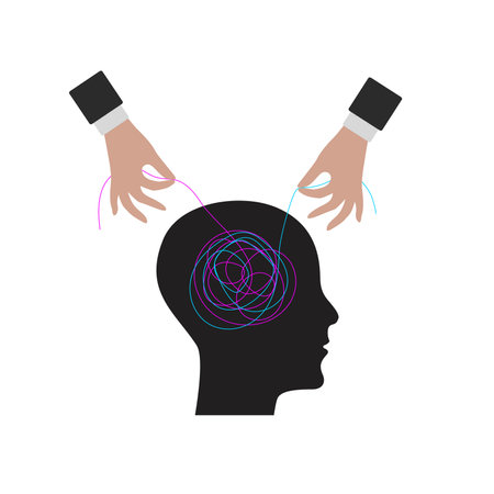 Decision of psychological problems concept. Therapist unravels tangleのイラスト素材