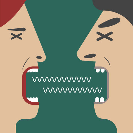 Man and woman yelling at each other. Quarrel between husband and wifeのイラスト素材