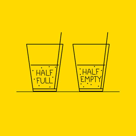 Half full and half empty glass. Life philosophy of optimist and pessimistのイラスト素材
