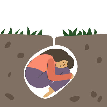 Depression, woman lying under groundのイラスト素材