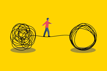 Solution problem concept. Man walking on tightropeのイラスト素材