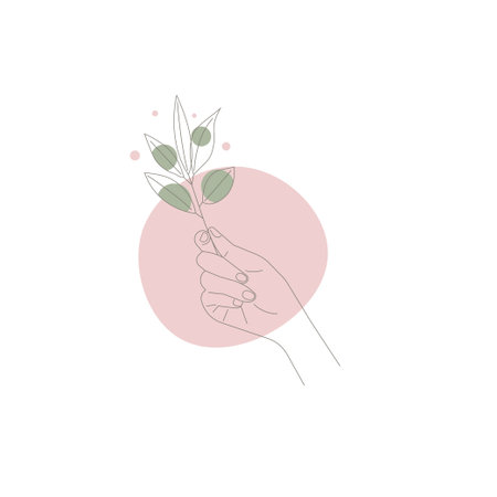 Beautiful female graceful hand holding laurel branchのイラスト素材