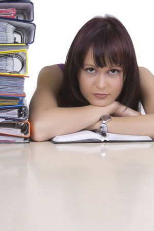 Woman and folders with documentsの写真素材