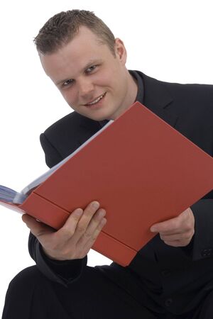 Man with file against a white backgroundの写真素材