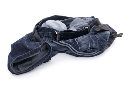 Toss jeans on white background.の写真素材