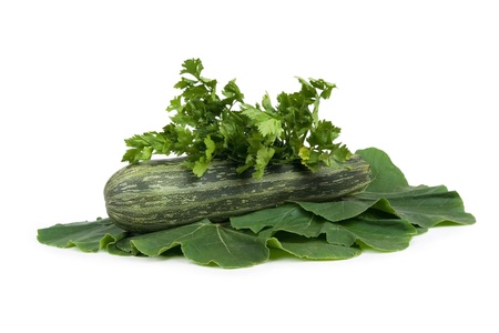 Vegetagle marrows and celery stalk on white background. の写真素材