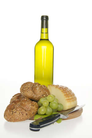 Wine cheese and bread,on white background.の写真素材