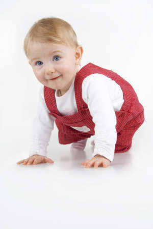Beautiful toddler on white background.の写真素材