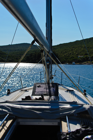 Sailing in the Adriatic sea during cold summerの写真素材