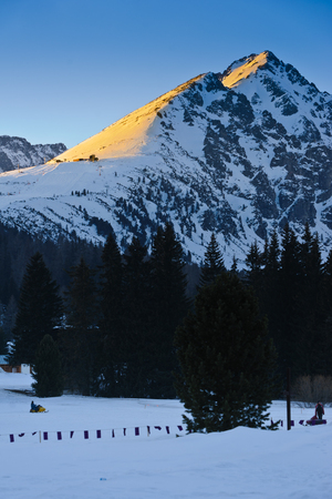 Winter evening in Tatra mountains in Slovakiaの写真素材