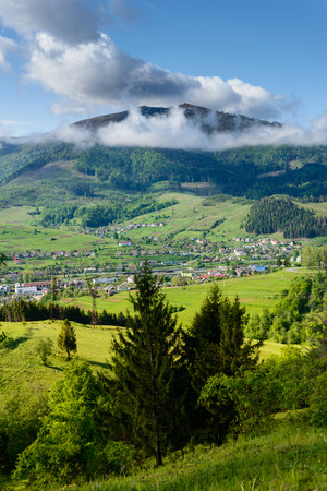Mountains in clouds during a spring morning in Ukraineの写真素材