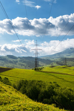 Mountains in clouds during a spring morning in Ukraineの写真素材