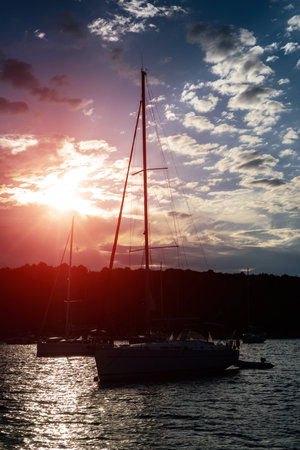 Sunset over an island bay in Dalmatia, Croatiaの写真素材
