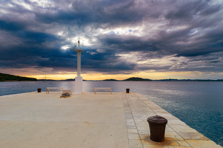 Sunset over an island bay in Dalmatia, Croatiaの写真素材
