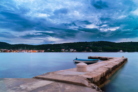 Sunset over an island bay in Dalmatia, Croatiaの写真素材