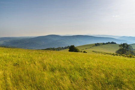 Morning in mountains with Sun rising rural sceneryの写真素材
