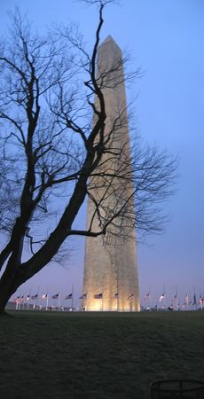 Washington Monument with a coloured sunset on the National Mall.の写真素材