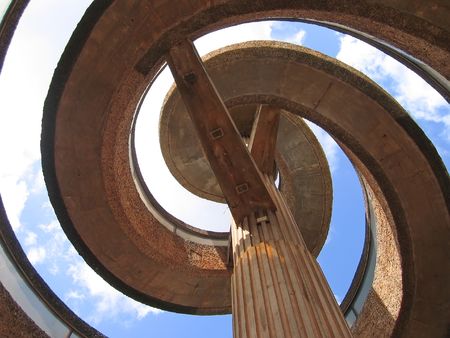African urban modern architecture with spiral from below - Cameroon - Africa.
