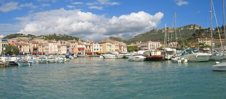 Small provencal village harbour with many sea boats - Cassis - Marseille - South of France - Panorama.の写真素材