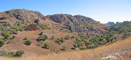 Rocky mountains and savannah - Isalo park - Madagascar - Panoramique.の写真素材