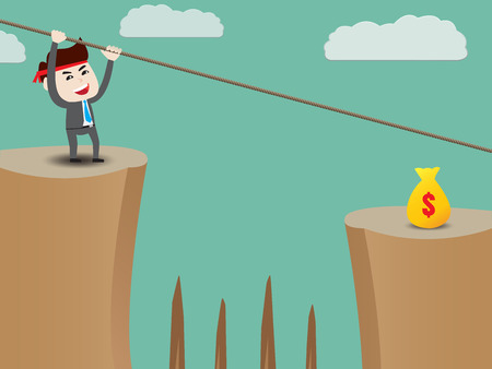 Businessman rope over cliff to moneyのイラスト素材