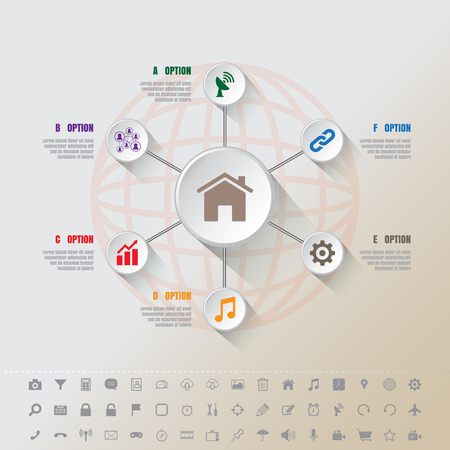 Design template: Modern Infographic complement template with 7 Button circles and set of iconsのイラスト素材
