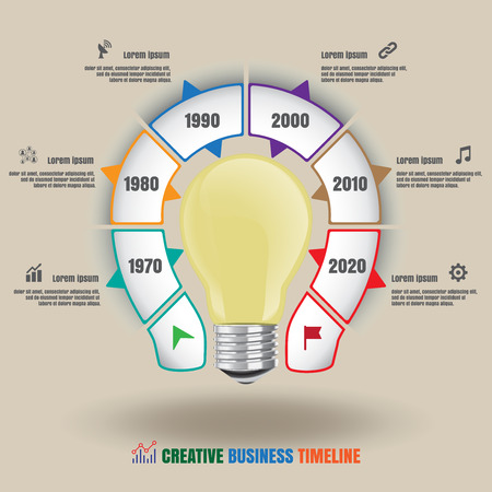 Design template: Lamp bulb Creative business timeline, Illustrationのイラスト素材