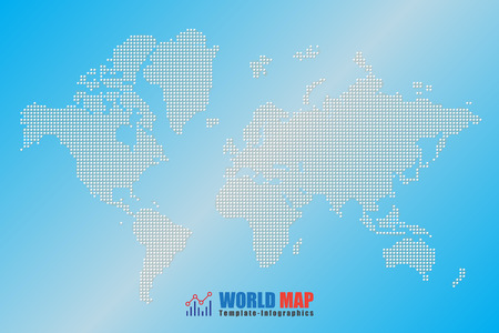 Design template, abstract computer graphic World Map of white round dots. Vector illustrationのイラスト素材