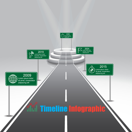Design template, illuminated 3d Timeline infographics-empty podium and road for reward.のイラスト素材