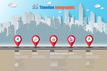 Design template, road map timeline infographic. Paper art vector illustrationのイラスト素材