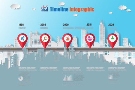 Design template, road map timeline infographic. Paper art vector illustrationのイラスト素材