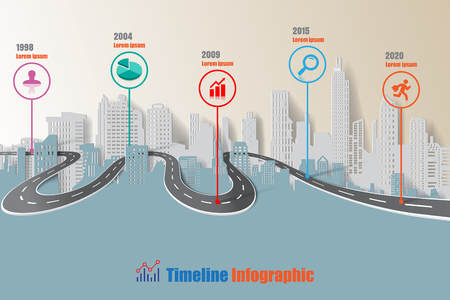 Design template, road map city timeline infographic brochure diagram planning presentation process webpages workflow. Vector illustrationのイラスト素材