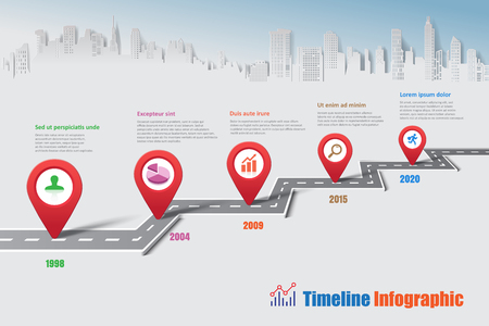 Business road map timeline infographic city designed for abstract background template milestone element modern diagram process technology digital marketing data presentation chart Vector illustrationのイラスト素材