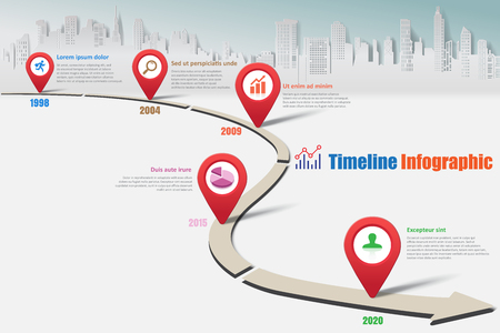 Business road map timeline infographic city designed for abstract background template milestone element modern diagram process technology digital marketing data presentation chart Vector illustrationのイラスト素材