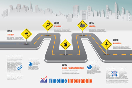 Business road map timeline infographic city designed for abstract background template milestone element modern diagram process technology digital marketing data presentation chart Vector illustrationのイラスト素材