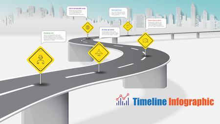 Business road map timeline info-graphic expressway concepts designed for abstract, background, template. Milestone diagram process, technology digital marketing, data presentation chart. Vector illustration.のイラスト素材