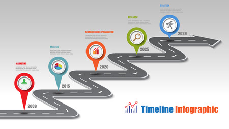 Business road map timeline infographic template with pointers designed for abstract background milestone modern diagram process technology digital marketing data presentation chart Vector illustrationのイラスト素材