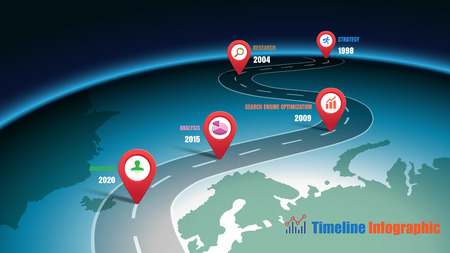 Business road map timeline infographic world designed for abstract background template milestone element modern diagram process technology digital marketing data presentation chart Vector illustrationのイラスト素材
