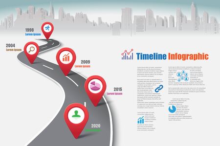 Business road map timeline infographic city designed for abstract background template milestone element modern diagram process technology digital marketing data presentation chart Vector illustrationのイラスト素材