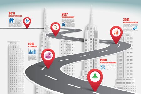 Business road map timeline infographic city designed for abstract background template milestone element modern diagram process technology digital marketing data presentation chart Vector illustrationのイラスト素材