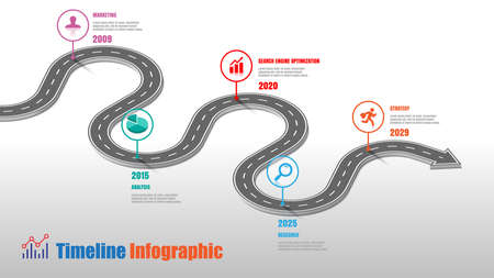 Business road map timeline infographic template with pointers designed for abstract background milestone modern diagram process technology digital marketing data presentation chart Vector illustrationのイラスト素材