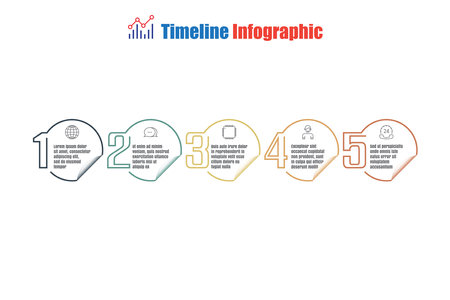 Data analytics and collection abstract process round infographic timeline roadmap chart. Business development strategy infochart with thin line icons. Instructional graphics with 5 steps designedのイラスト素材