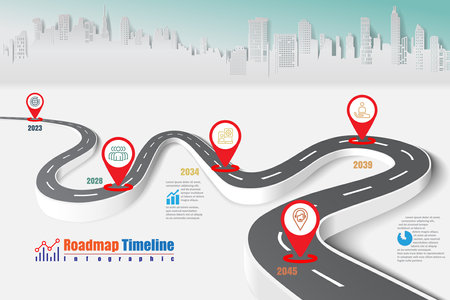Business roadmap timeline infographic template with pointers designed for abstract background milestone modern diagram process technology digital marketing data presentation chart Vector illustrationのイラスト素材
