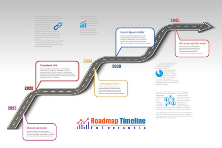 Business roadmap timeline infographic template with pointers designed for abstract background milestone modern diagram process technology digital marketing data presentation chart Vector illustrationのイラスト素材