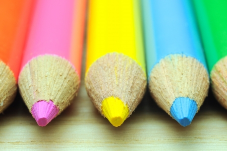 Color pencils on wood の写真素材